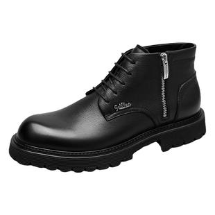 金利来皮鞋冬季男士舒适加绒保暖工装靴中帮厚底百搭耐磨时尚皮靴