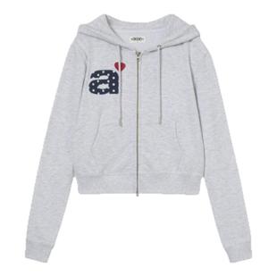 【现货】fletta bloom韩国aeae潮牌字母爱心印花短款连帽卫衣外套