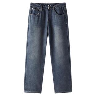 森马牛仔裤男冬加绒加厚保暖宽松直筒裤2025新款做旧复古百搭裤子