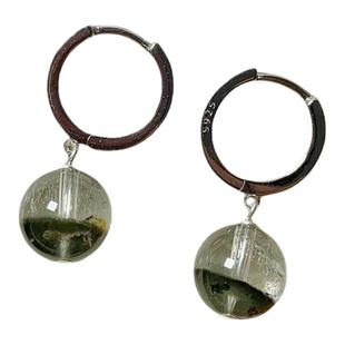 天然绿幽灵聚宝盆耳环女925纯银简约气质招财防过敏耳坠耳饰耳钩