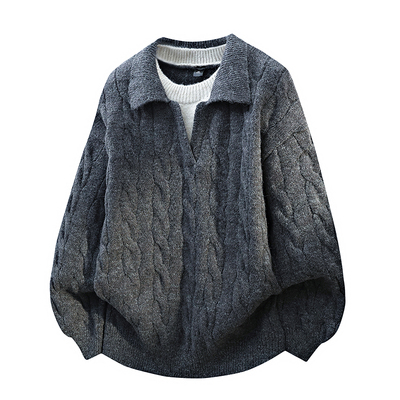 【复古慵懒】麻花假两件毛衣男款