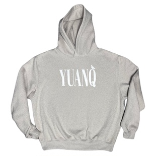 YUANQ水泥白基础美式加绒连帽卫衣宽松慵懒风情侣复古美潮上衣