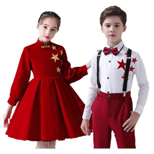 儿童演出服小学生合唱服中式表演服男童中国风礼服幼儿园女童裙子