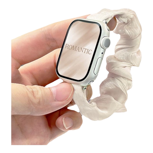 适用applewatchS11单圈尼龙发圈弹力表带iwatch10/9/8/7/6小清新大肠表带苹果手表ultra新雪纺冰丝透气腕带夏