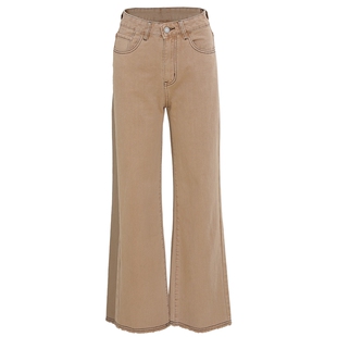 sincethen低糖拿铁卡其色休闲直筒高腰牛仔裤子高腰复古阔腿裤女