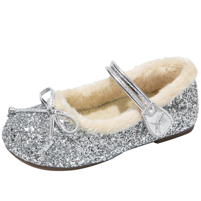 红蜻蜓女童公主水晶小皮鞋冬加绒