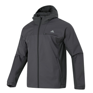 阿迪达斯外套男士秋季新款运动休闲服加绒保暖防风连帽夹克IK7354