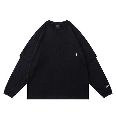 美式高街假两件拼接长袖t恤男