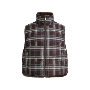 COINROVA 正反两穿格纹皮草羽绒马甲90白鸭绒背心外穿坎肩冬洋气