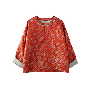 宝诗黎国风盘扣提花新年红外套2026春季气质宽松新中式高级感女装