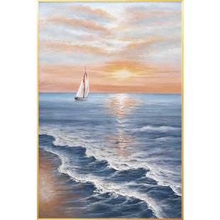 纯手绘油画海上日出客厅玄关装饰走廊背景墙现代北欧轻奢风景原创