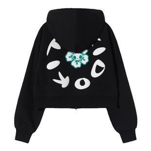 tokidoki卫衣外套女短款2024春季新款学院风落肩连帽拉链开衫潮