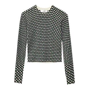 N·MORE设计师品牌 秋冬 黑白印花烟管圆领长袖打底针织衫
