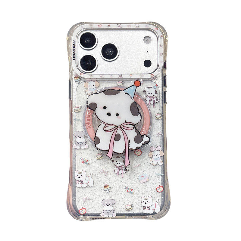 乐开酷四角防摔适用iphone18苹果17promax可爱16pro卡通女生全包相机ai键高透细闪西高地小狗磁吸支架手机壳