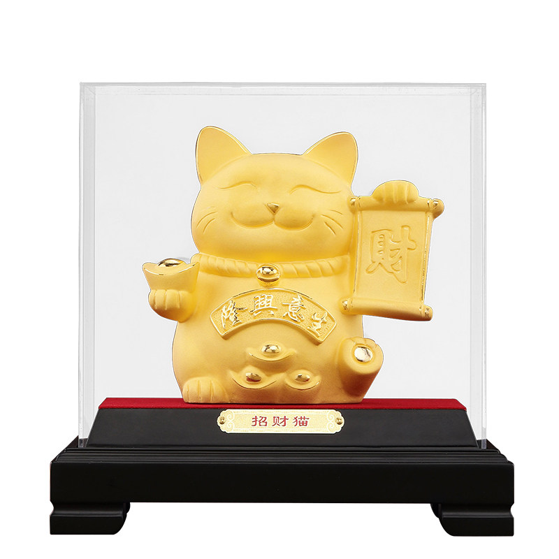 绒沙金招财猫铜摆件公司店铺开业乔迁礼物办公室前台客厅酒柜摆设