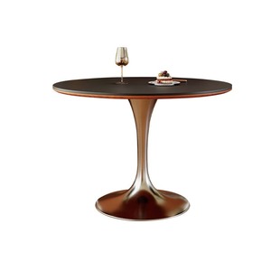 DDC中古风包豪斯岩板圆形餐桌椅组合2026新款客厅全托实木板餐桌