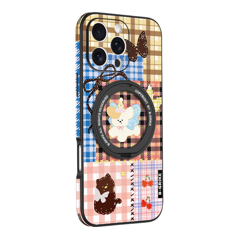 拼布小狗适用苹果17promax手机壳新款iPhone16卡通磁吸带支架15pro保护套14全包13超薄12防摔高级感创意女款