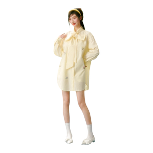 CLOUDSEASON蝴蝶结宽松衬衫休闲时尚中长款上衣设计感小众女衬衣