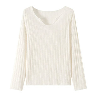 千朔微透防晒小罩衫宽松慵懒松弛感V领冰丝薄款长袖T恤女春夏上衣