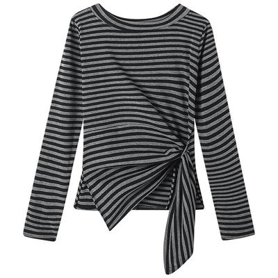 慕兔小个子条纹不规则长袖t恤