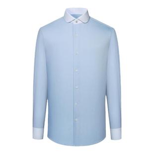 【100%天丝】早秋新款男士易打理衬衫长袖蓝色伊顿领商务正装衬衫