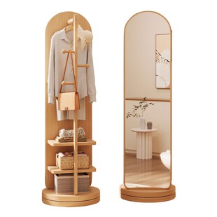 全身落地镜家用女生卧室可移动旋转穿衣镜挂衣帽架一体大试衣镜子