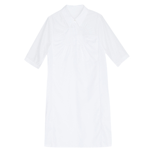 谜底短袖纯棉连衣裙2023夏款通勤H型显瘦珠片绣花中长裙235ML6050