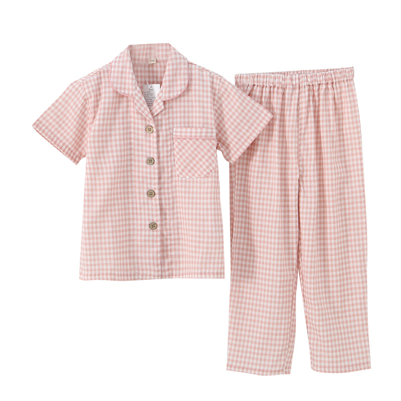 女孩夏宽松纯棉半袖女中大童儿童短袖长裤棉纱家居服套装女童睡衣