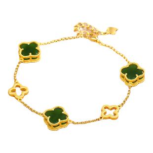 新款故宫上新碧玉清透玉髓小清新925四叶草手链镂空18K金女复古