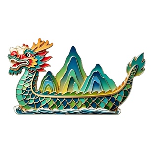 端午节冰箱贴龙舟山水金属冰箱贴万里江山图配色炼金术周边文创