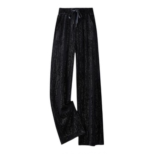 2025春秋金丝绒阔腿裤女高腰垂感显瘦休闲直筒大码拖地筒裤女士
