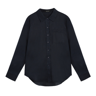 MavenLin 高品质休闲长袖衬衫上衣女春秋麻料气质宽松休闲衬衣