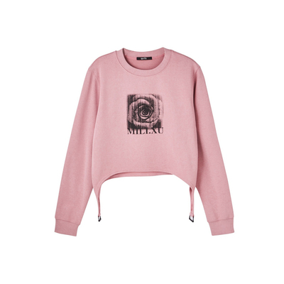 U/TI联名款粉色棉感玫瑰印花卫衣女 百搭短款T恤尤缇2025春季新款