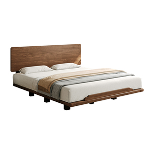 黑胡桃木床中古风实木床小户型薄床头可定制悬浮床主卧1米8双人床