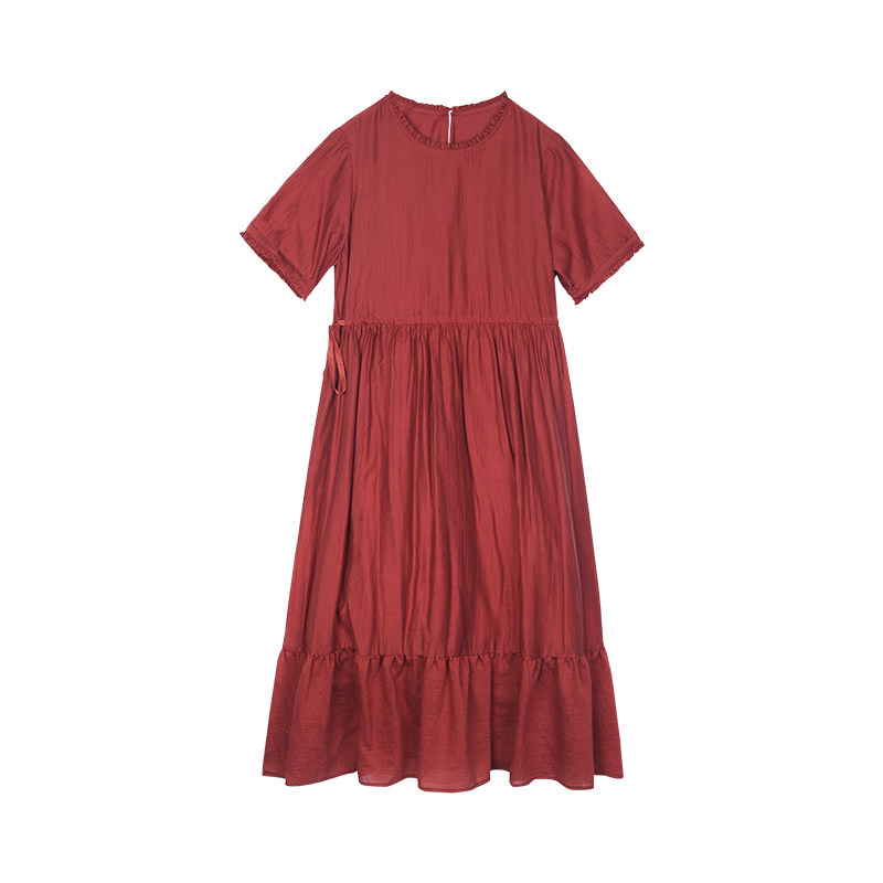 【ZOLLE因为】法式浪漫宽松打褶领口连衣裙度假风26春夏新品