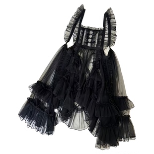 汉洋折衷罩裙抽带提拉两穿优雅网纱JSK蝴蝶结 lolita围裙罩纱外搭