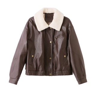 短款加绒加厚皮衣女2025冬季新款加宽松百搭保暖机车PU皮棉服外套