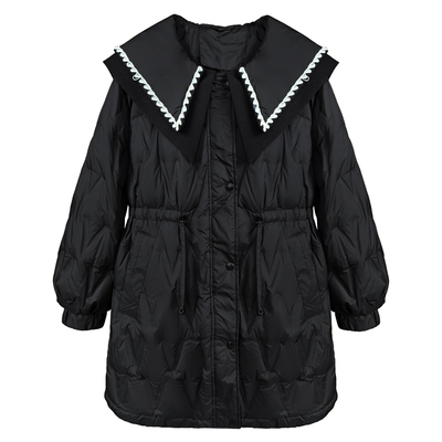 韩版中长款海军领羽绒服