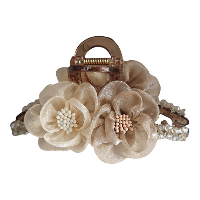 GUKUALI 2025夏季新款双花朵超仙气质水晶抓夹日常发饰头饰鲨鱼夹