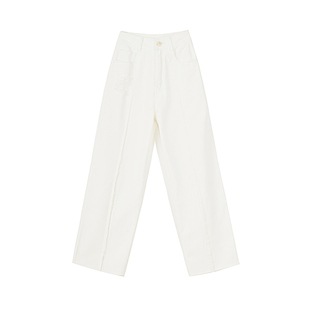 NANASTORE直筒牛仔裤女2024春季新款高腰宽松破洞裤子薄款白色潮