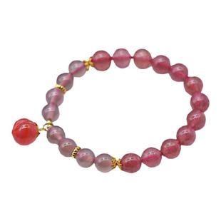 国潮天然草莓晶灰水晶手链盐源桃子手串女新中式旗袍汉服手饰珠子