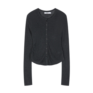 【商场同款】LILY2025女装格雷系休闲修身收腰圆领长袖针织开衫