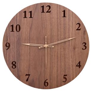 创意钟表挂钟客厅家用简约黑胡桃实木石英钟大气餐厅挂表中式时钟