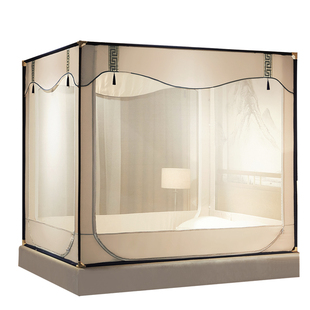 富安娜方顶蚊帐家用三开门蒙古包蚊帐夏季宝宝支架固定可收纳新款