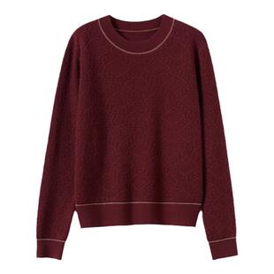 复古奢华 安可拉红色毛衣女上衣秋冬新款圆领宽松打底羊毛针织衫