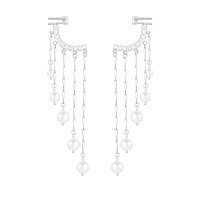 时尚名媛超仙流苏耳环轻奢高级感气质显脸瘦耳骨夹贝珠珍珠耳饰