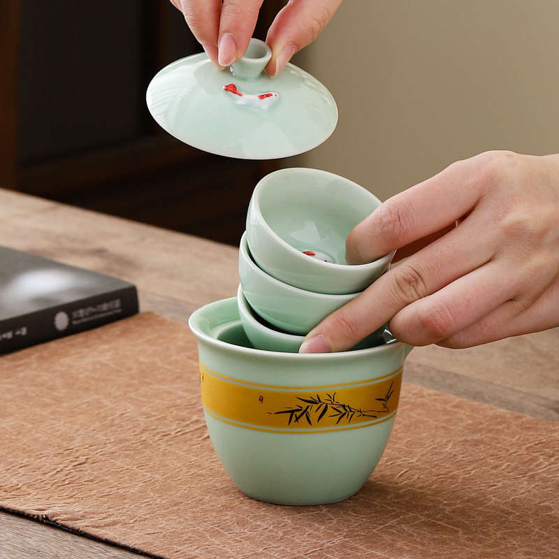 旅行茶具套装青瓷鲤鱼户外旅游便携式茶杯泡茶喝茶装备随行快客杯