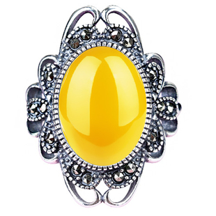 S925纯银戒指空托椭圆diy镶嵌琥珀玉石蜜蜡宝石戒面戒托女 10*14