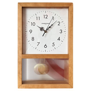将造樱桃实木日式复古钟客厅北欧挂墙静音时钟方形摆钟石英座钟表