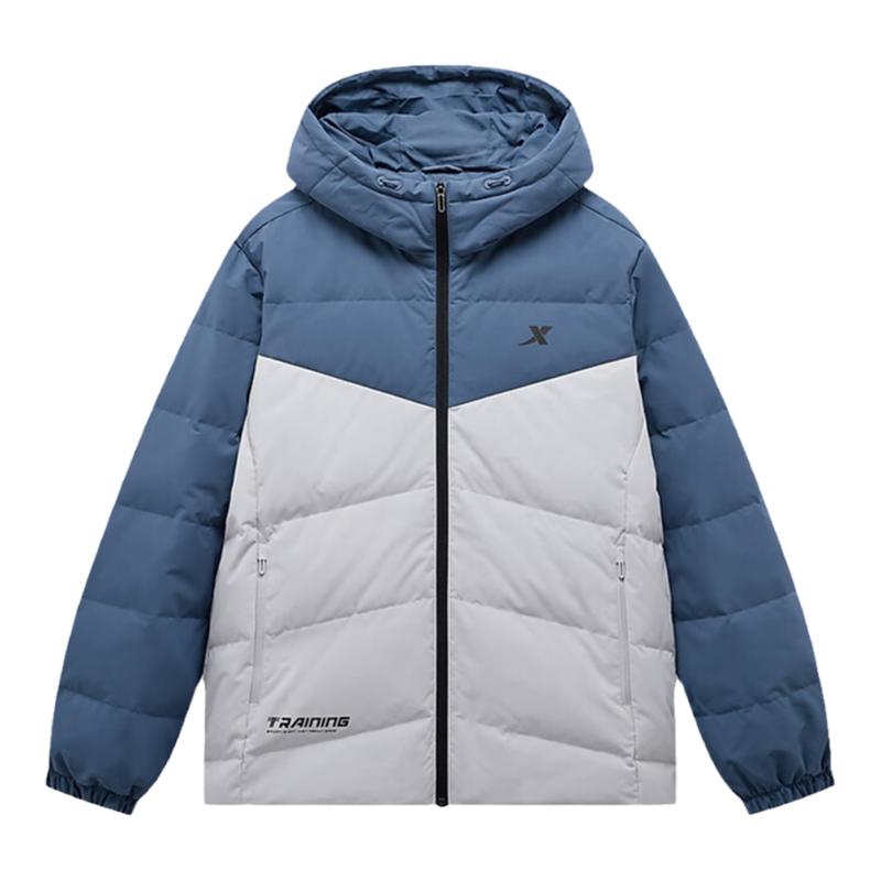 特步连帽羽绒服男2023冬